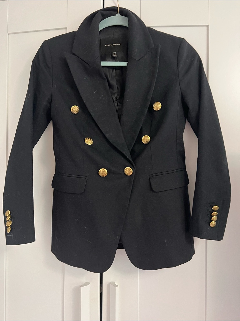 Banana Republic Black Double-Breasted Blazer with Gold Buttons
